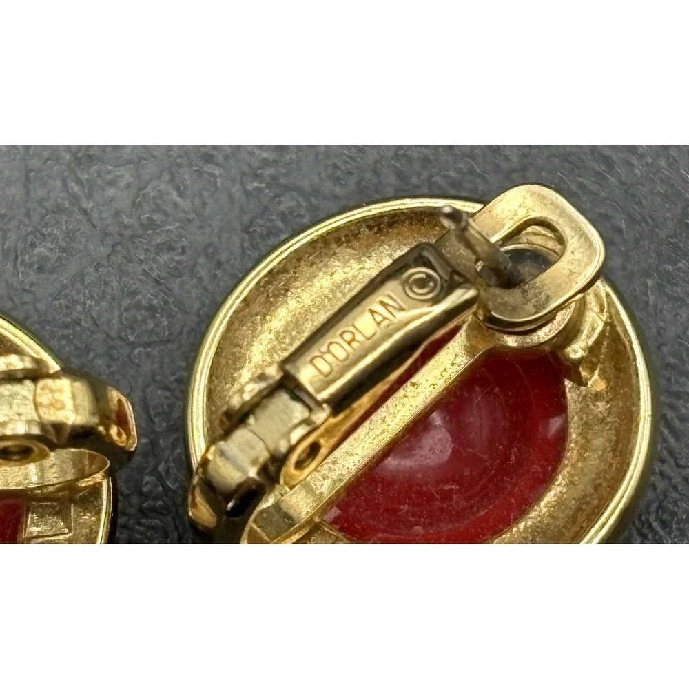 Vintage D'Orlan Red Lucite Cabochon 80's 90's Pierced Earrings